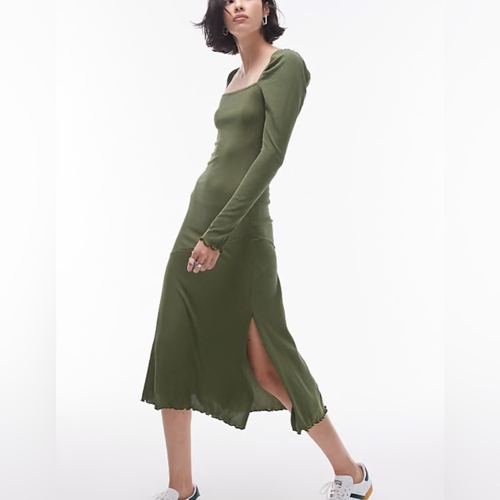 TOPSHOP Ribbed Jersey Long Sleeve Maxi Dress with Flaw